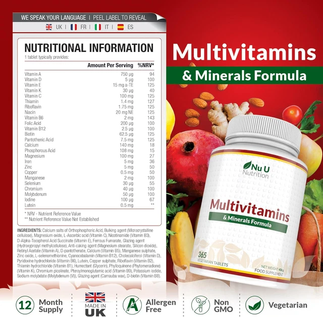 MULTIVITAMIN TABLETS FOR Men & Women 365 Tablets 1 Year Supply 25