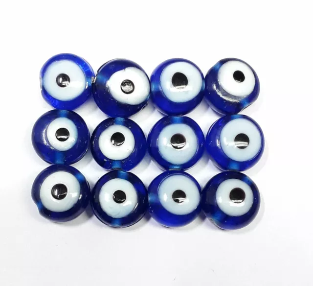 10mm Mauvais Oeil Chalumeau Desseré Verre Perforé Perles Royal Bleu Pièces 3