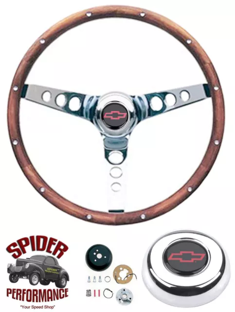 80-87 Suburban Chevy pickup steering wheel RED BOWTIE 13 1/2" CLASSIC WALNUT