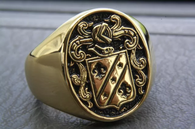 Wappenring Lilien Ritter Adels Wappen Ring Gold Plated Vergoldet Siegelring 204 2