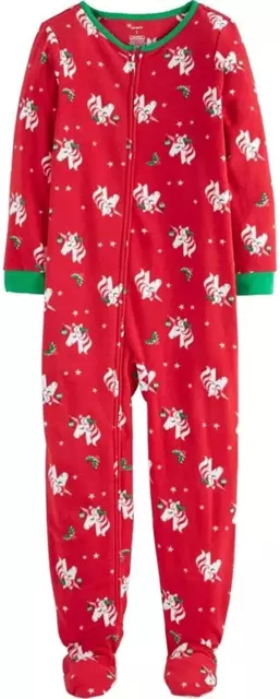 Red Unicorn Christmas Zip Sleeper Pajamas Girls 4 Carters Footed PJs NEW