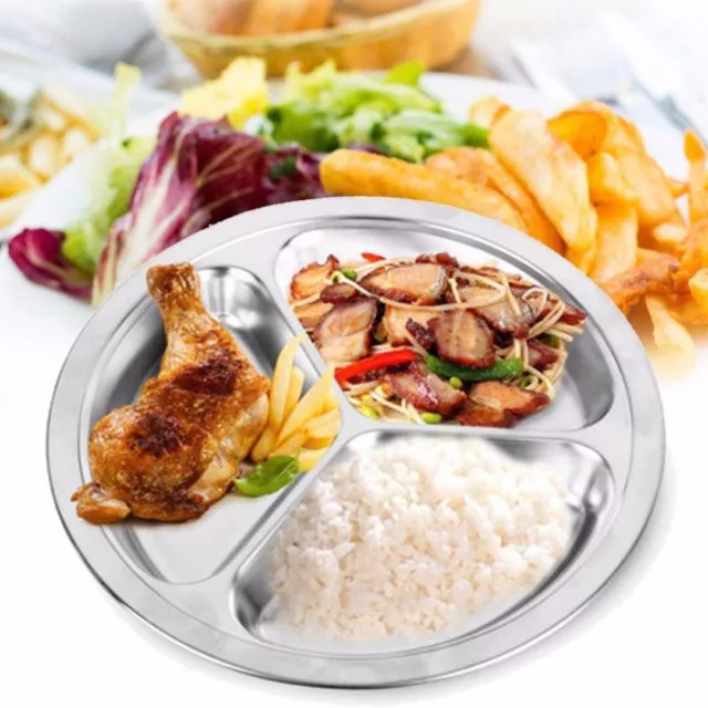 3 Section Snack and Dinner Plate Stainless Steel Convenient for Outdoor Use