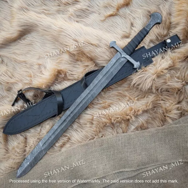 Handmade Damascus Steel Double Edge Viking Sword, Battle Ready With Sheath