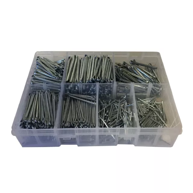 1000 x Assorted Imperial Cotter Split Pins, Steel Retaining Pins Zinc Plated