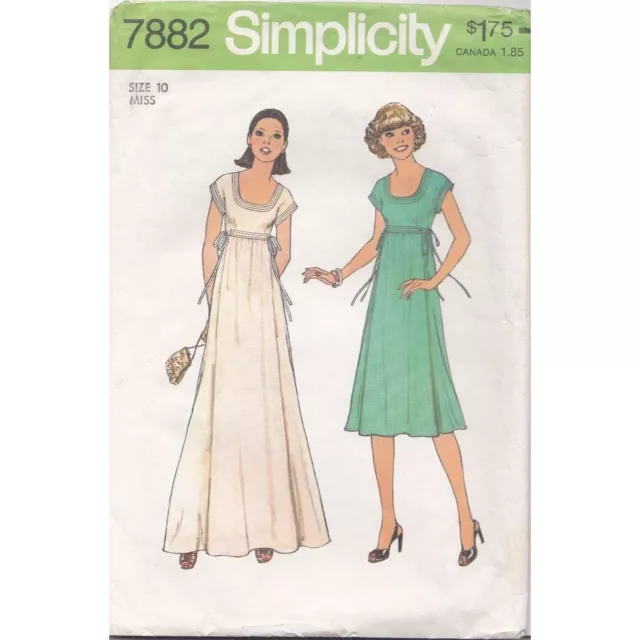 Vintage Sewing PATTERN Simplicity 7882, Misses 1977 Dress in Two Lengths