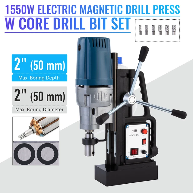 Precision and Portable Magnetic Drill 1550W 3500lbf/15500N 6 Bits 500RPM
