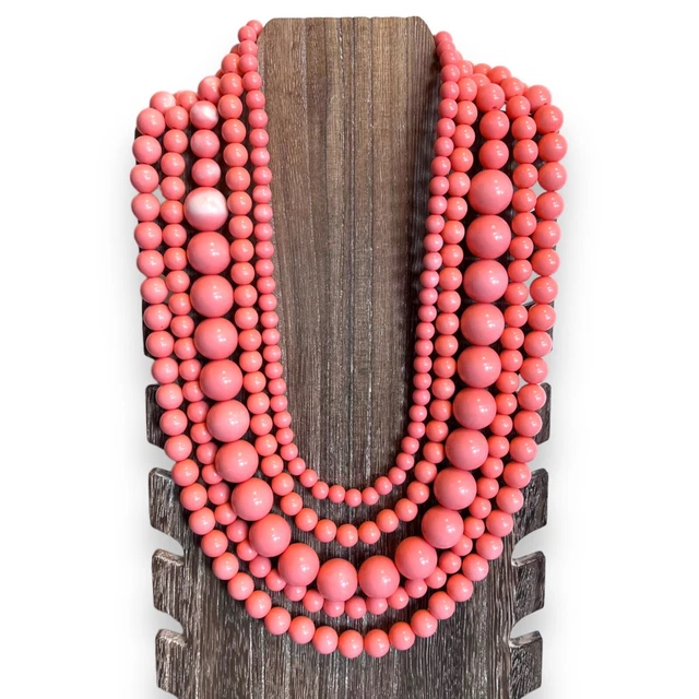 Womens Multi Strand Beaded Chunky Necklace Statement Jewelry Bubble Gum Pink GUC