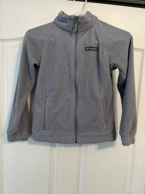 Columbia Jacket Youth Medium (10/12) Fleece Full Zip Light Gray w Logo