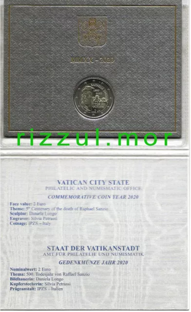 2 EURO VATICANO 2020 "500th ANNIVERSARIO MORTE di RAFFAELLO SANZIO" in folder !!