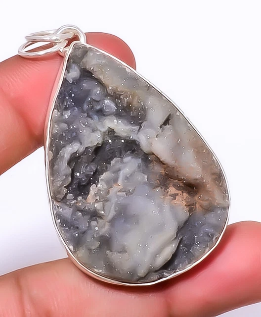 Desert Rose Drusy - India 925 Sterling Silver Jewelry Pendant 2.30" A316