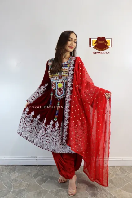Afghan New Design Velvet Gand E Afghani White Gulabaton Afghan Women Dress #2046