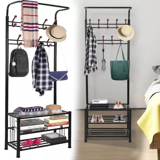 Industrial Hall Tree Shoe Bench Entryway Coat Rack Shoe Bench Home Storage Shelf