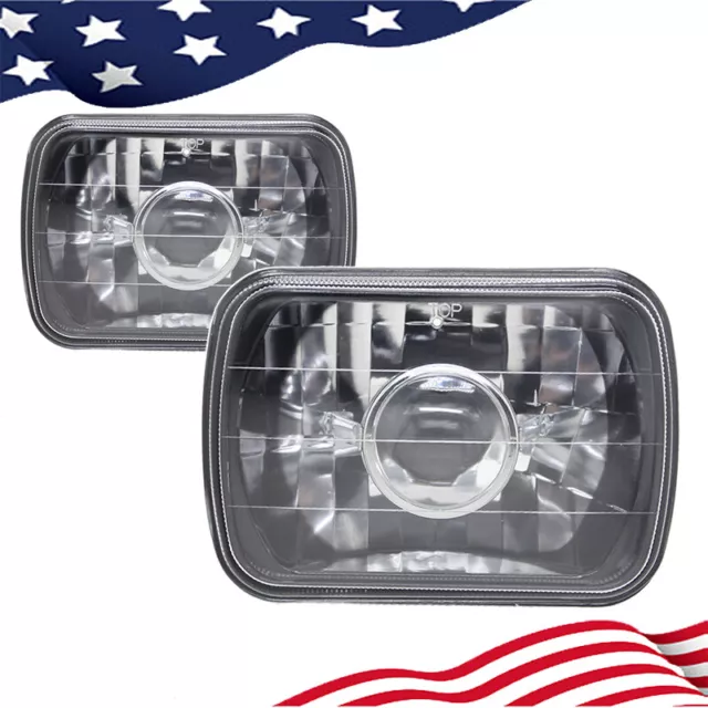 Pair 7" Inch 7X6 Clear Glass Lens Chrome&Black Crystal Projector Headlights