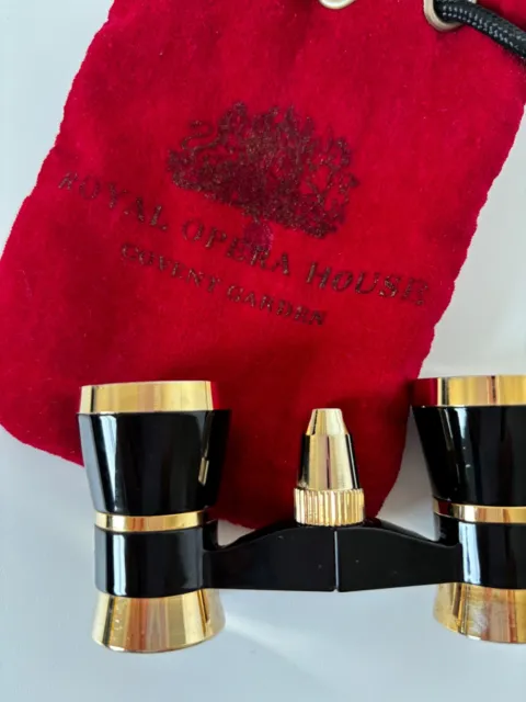 Vintage Royal Opera House Opera Glasses Binoculars Black Gold Branded Pouch