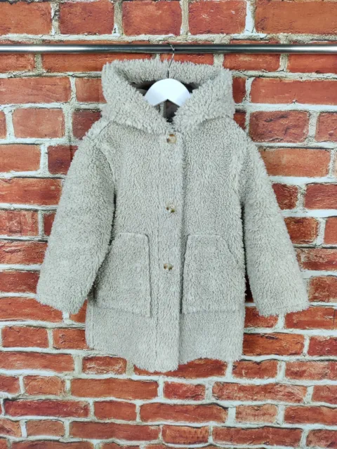 Girls Zara Coat Age 5-6 Years Beige Teddy Sherpa Jacket Faux Suede Lined 116Cm