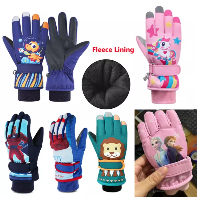 Kids Baby Boys Girls Cartoon Ski Gloves Winter Outdoor Warm Waterproof Mittens
