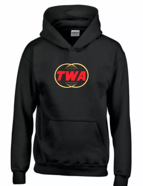 TWA Trans World Airline Retro Logo  Hoodie US Travel Black Hooded Sweatshirt