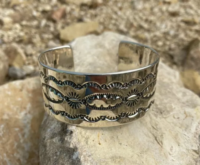Native American Navajo Sterling Silver Handstamped Cuff by Charlene Little