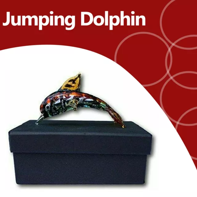 Jumping Dolphin Gorgeous Glass Cute Figurine Home Decor Multi Coloured Gift Box