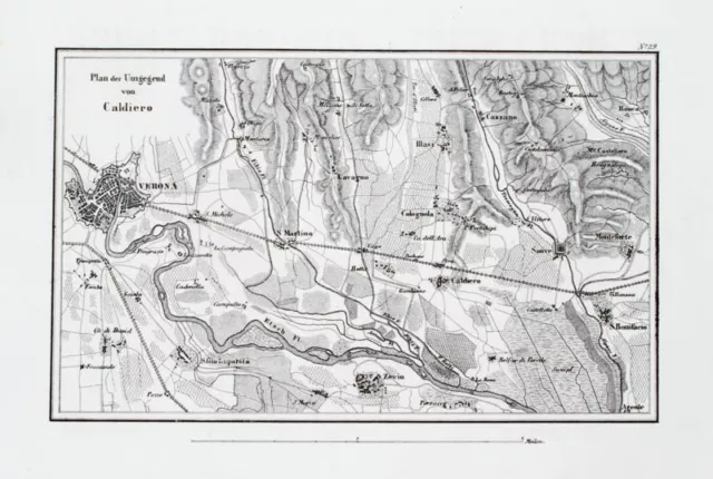 1857 Caldiero Verona Italien Dritter Koalitionskrieg Kupferstich-Landkarte