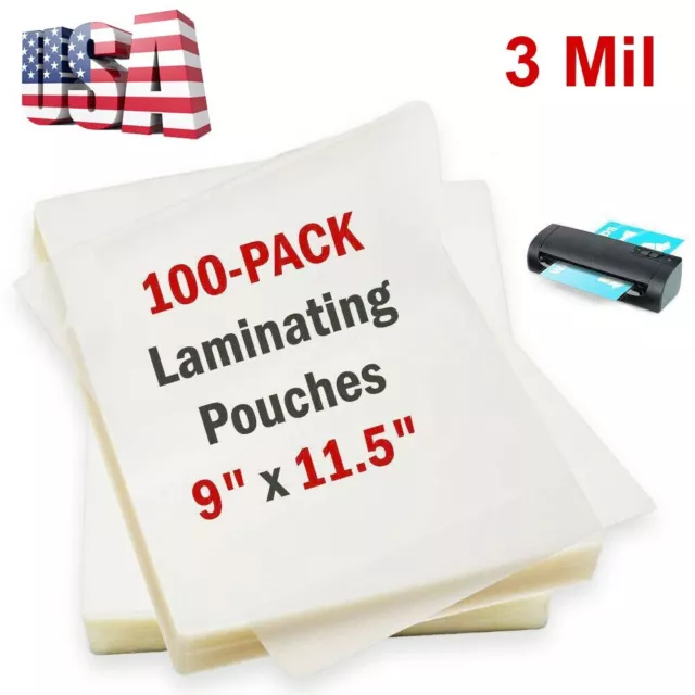 100 Pack Thermal Laminating Pouches Sheets 11.5'' X 9" Letter Size Clear 3.0 Mil