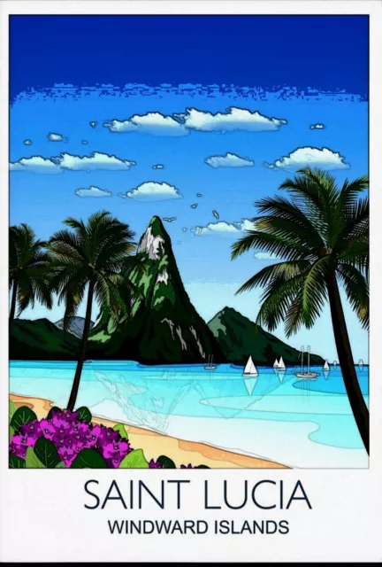 Saint Lucia Windward Islands  Caribbean Fridge Magnet laminated PLASTIC 2.5X3.5