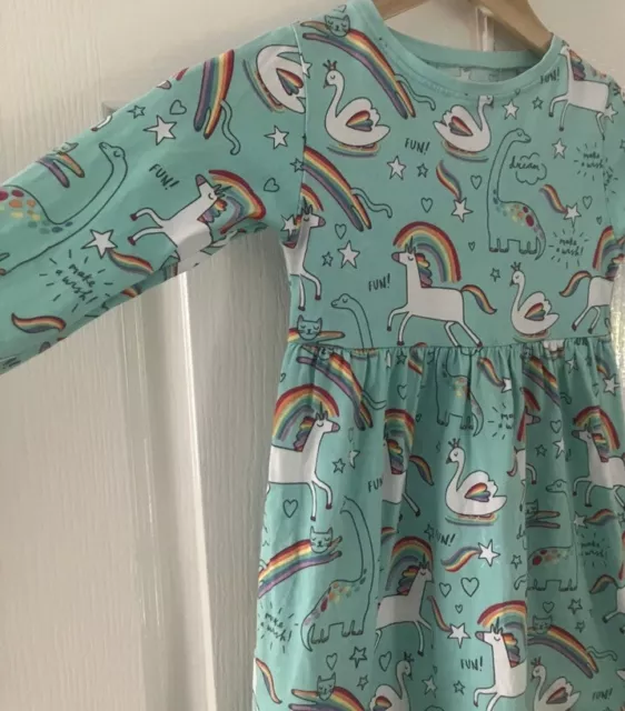 Blue Zoo Debenhams Girls Jersey Dress Dinosaur Unicorn Rainbow. Age 5-6yrs