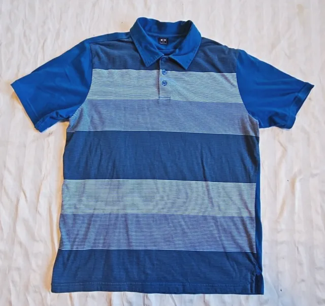 OAKLEY GOLF POLO Shirt Mens Blue Gray White Stripe S/S Stretch Large $9 ...
