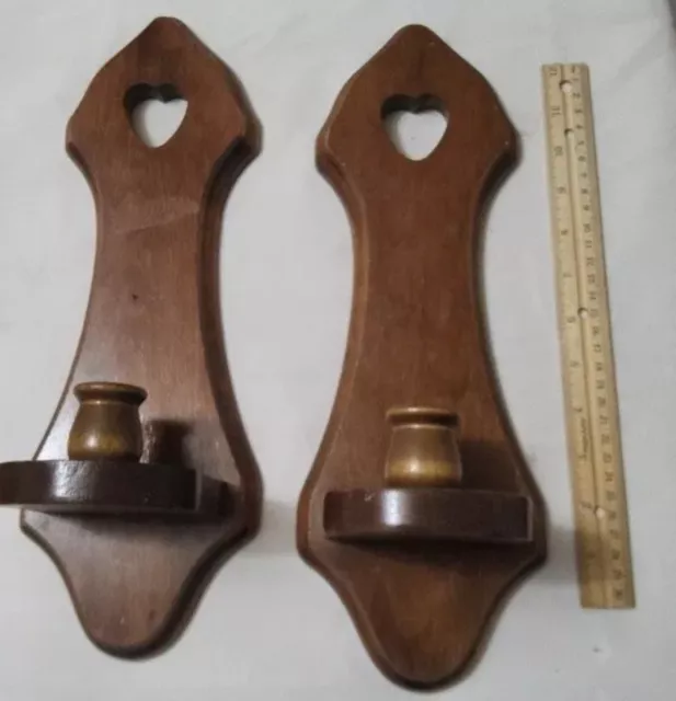 2 Homco Candle Wall Sconces Pair Wooden Sconce Holders Home Interiors Wood VTG