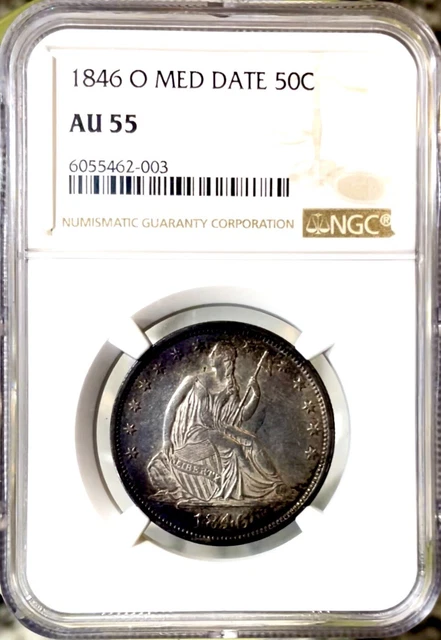 1846-o Seated Liberty Half Dollar, NGC AU-55 Medium Date, Tough In Grade