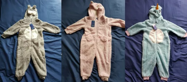 Hooded Sleepsuit All in one Onesy Unisex Footless Fleece Kid Pyjamas Cute Girls