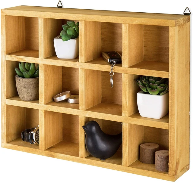 Wooden Freestanding/Wall Mounted 12 Compartment Shadow Box/Display Shelf