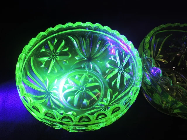 Pair Art Deco Bohemian  Vaseline Uranium  Bowl c.1930s.