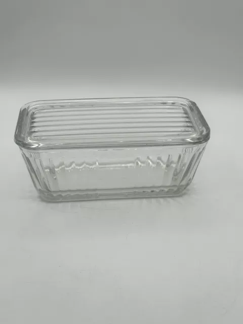 Anchor Hocking Ribbed Fridgie Reproduction Vintage Design Clear Glass With Lid