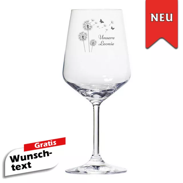 Weinglas mit Gravur Personalisiert Name Geschenkidee Pusteblume Wunschtext NEU
