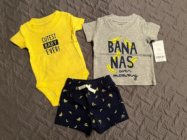 Carters Baby Boys 3pc Pants Tops Outfit Set Size NEWBORN Bananas Over Mamma!
