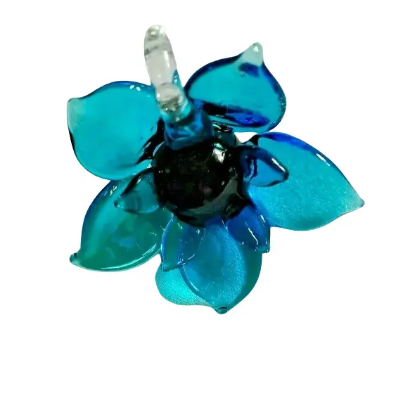 Lampwork Glass Focal Blue Black Flower Pendant Boho Style