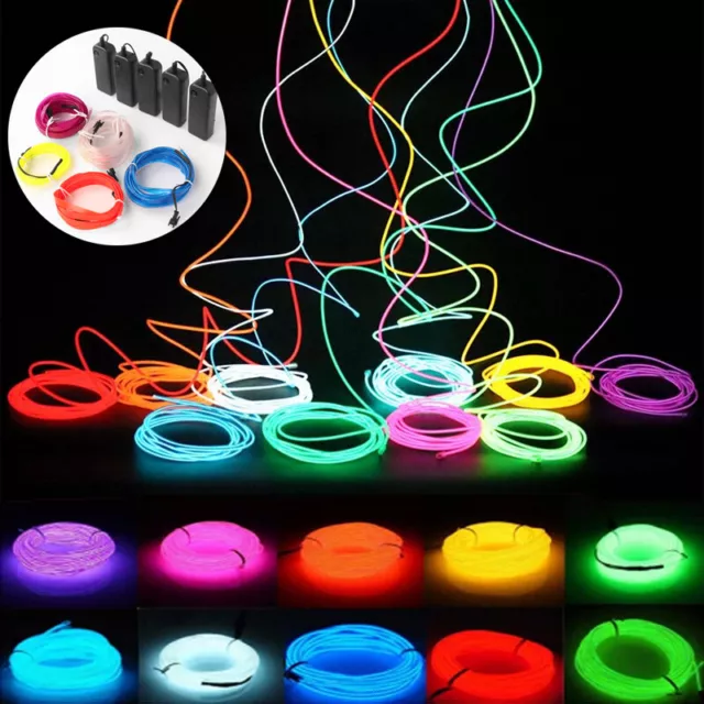 1/2/3/5M Battery Operated Luminescent Neon LED Lights Glow EL Wire String Strip