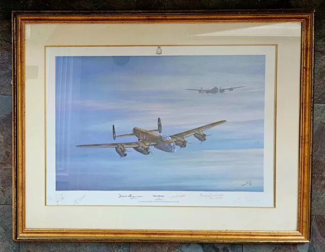 Framed Limited Edition John Pettitt Print "Dawn Return" Lancaster Pilots Signed