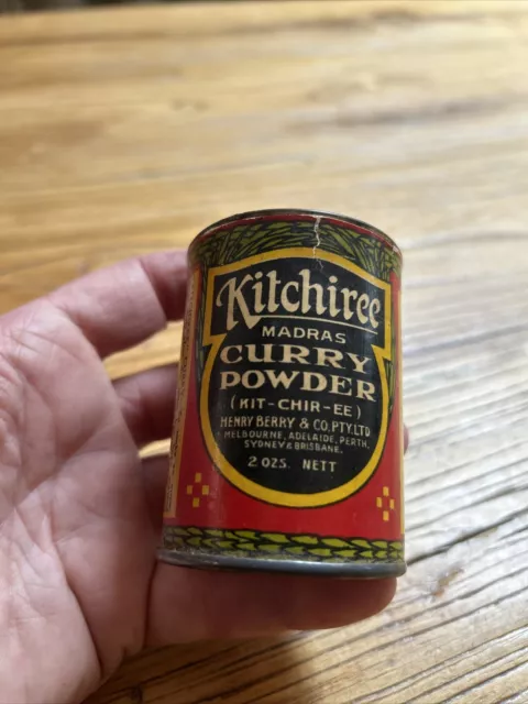 Vintage Kitchiree Madras Curry Powder 2OZ Tin AUSTRALIA Rare Henry Berry & Co