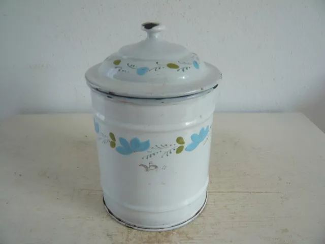 Alte Emaille Dose Vorratsdose Weiss Blau Shabby Vintage Landhaus Nostalgie Deko 2