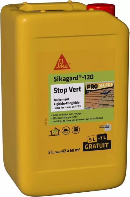 Sikagard 120 Stop Vert, Traitement Algicide Et Fongicide Anti-Traces Vertes, 6L 2