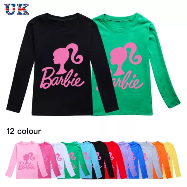 T-shirt casual a maniche lunghe Barbie The Movie stampa casual in cotone età 2-14 regalo