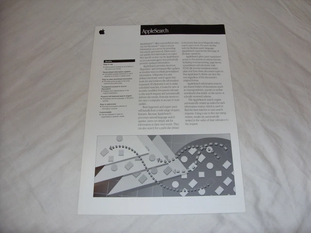 AppleSearch for Macintosh four-sided data sheet black/white brochure retro