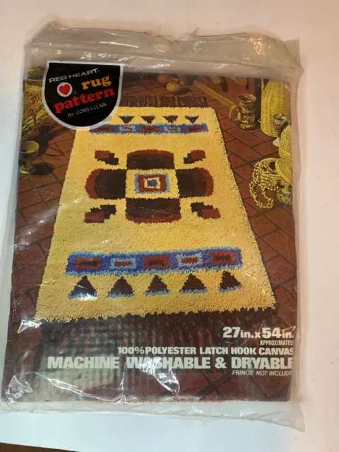 Patrón de alfombra de gancho corazón rojo de colección SOLO LONA - diseño azteca/indio 27x54
