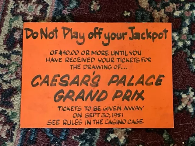 Caesars Palace HOTEL CASINO LAS VEGAS Grand Prix 1981 SLOT MACHINE SIGN TOPPER