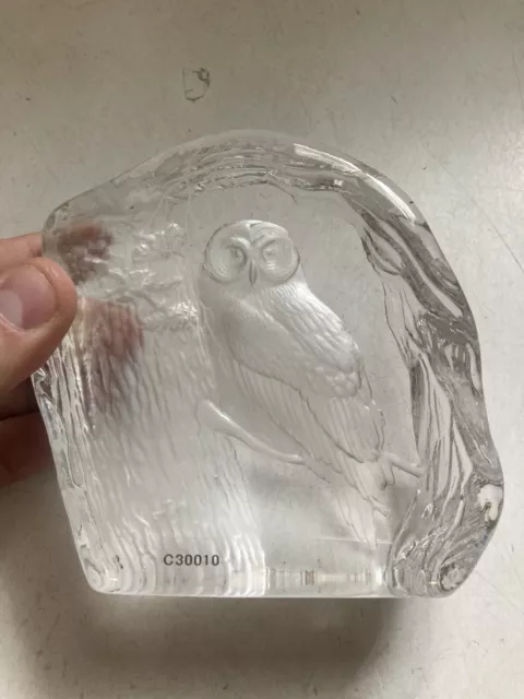 Vtg  5” Clear Art Glass Owl Bird Paperweight MidCentury Modern Signed Capridini