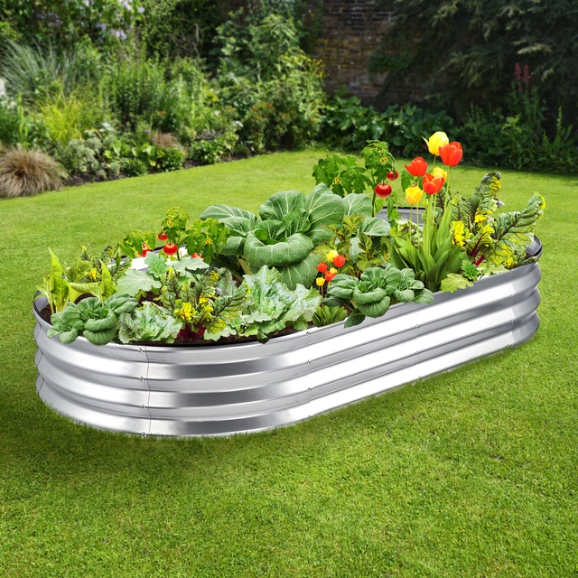 Tidyard Fioriera Rialzata In Acciaio Grigio - Vaso Da Giardino Rettangolare 332x40x36cm, Aiuola Per Balcone, Resistente Agli Agenti Atmosferici