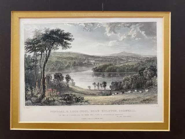 1831 Antique Print; Penrose & Loe-Pool near Helston, Cornwall after Allom