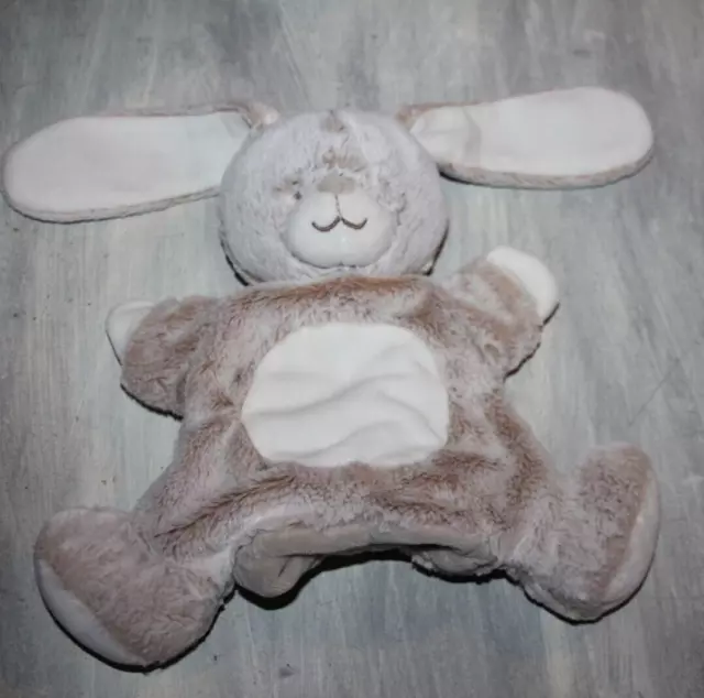 DOUDOU peluche TEX BABY LAPIN MARIONNETTE BEIGE MARRON CHINE BLANC  com NEUF